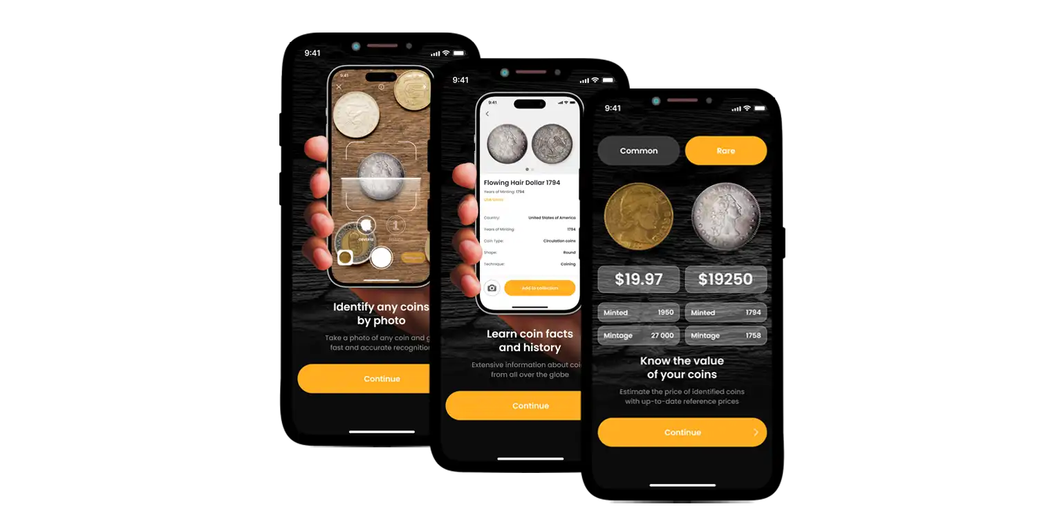 A screen from the Coin ID Scanner app showing some of its features.